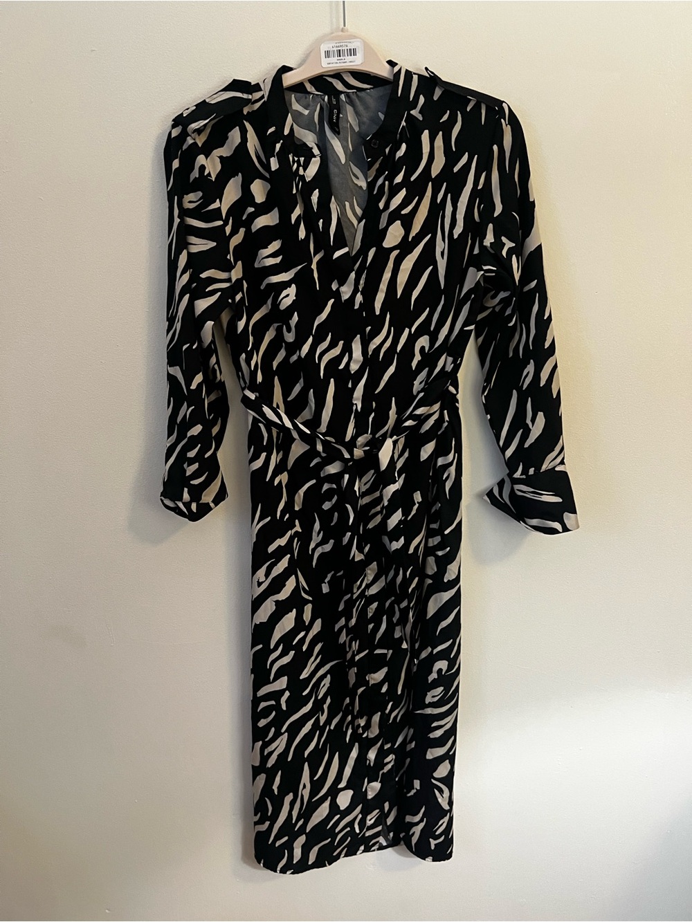 Mango Black and White Animal-Print Dress